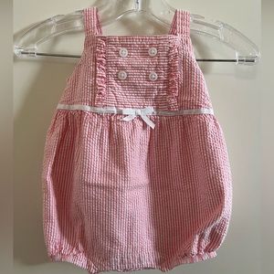 Janie and Jack - Pink seersucker bubble 0-3m